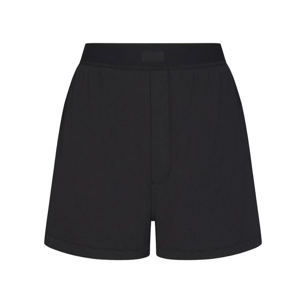 SKIMS Boyfriend Loose Boxer Shorts Onyx Black Ribbed Cotton Pajamas Plus 3XL NWT